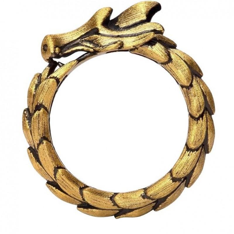 Adjustable Open Ring Men Women Vintage Bronze Gold Plated Dragon Motif Geometric Statement
