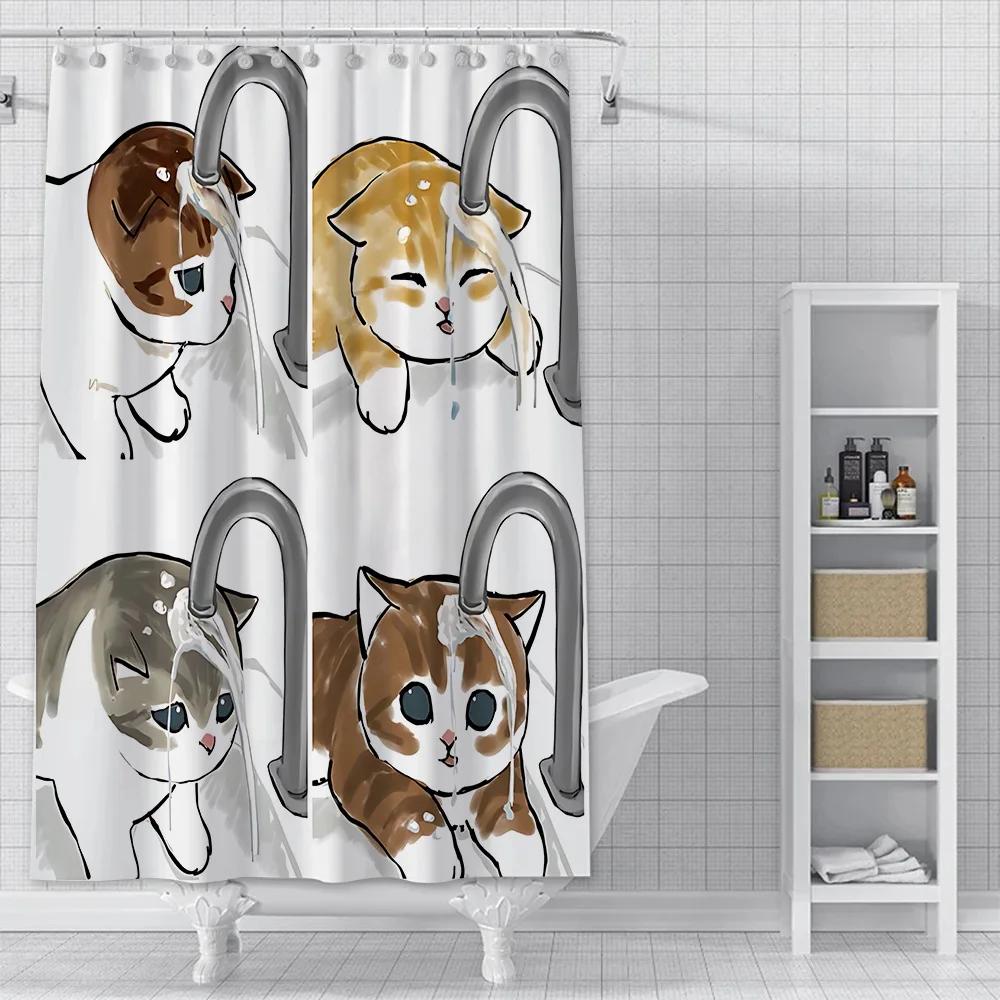 Cute Animal Characters Waterproof Shower Curtain - Fun and Whimsical Design with Cats,Sharks &Seals for a Playful Bathroom Decor
