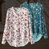 Women's Vintage Style Flower Print V Neck Long Sleeve Cotton Shirt Blouse Top