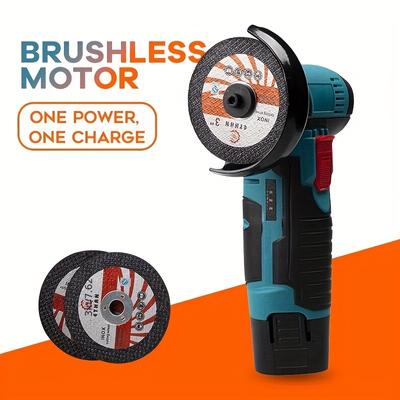 1 Set Mini Angle Grinder, 19500rpm Electric Grinding Tool Mini Grinder Handheld, with 1pcs 12V 3900mAh Battery & 2pcs Discs