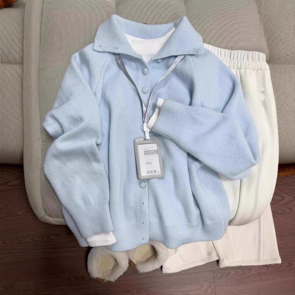 Thickened soft waxy turtleneck knitted cardigan top autumn and winter gentle tie olo lapel soft sweater button coat women