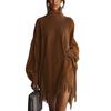 Women's Turtleneck Fringe Minied Dress, Ribbed Corduroy Dress, Casual Loose Color Pocket Dress