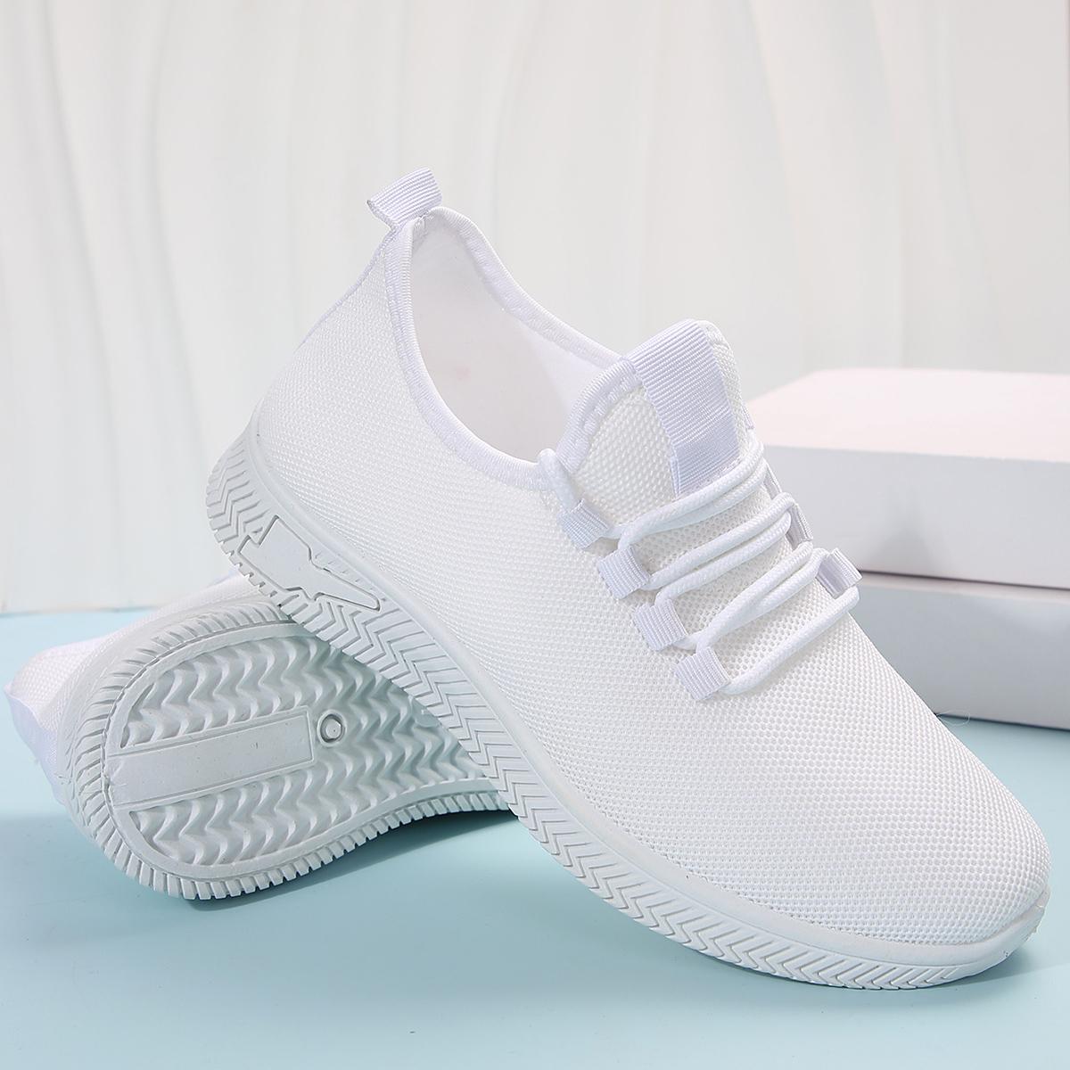 

Осень 2024 года, новые женские сетчатые повседневные дышащие спортивные туфли на шнуровке, легкие теннисные туфли 40 белый