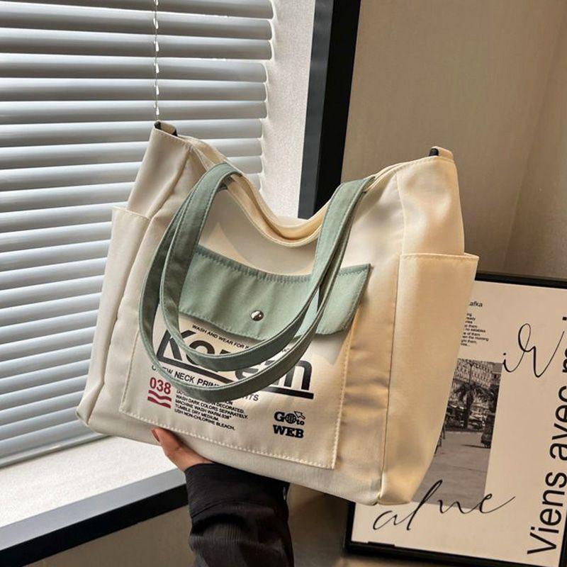 Large Capacity Women Tote Canvas Handbag Schoolbag Female University Portable Shoulder Bag Rectangular Shopping Beach City College Korean Popular