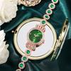 Women Trendy Quartz Watch Crown Jewelry Beads Green Strap Casual Wristwatch Gift