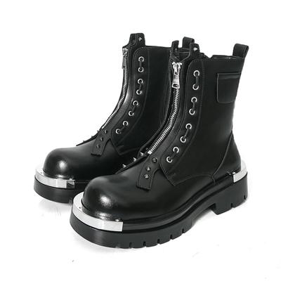 Men Motorcycle Black Thick Sole Height Increase High Boots Street Style Cool Elevator Punk Boots Large Size