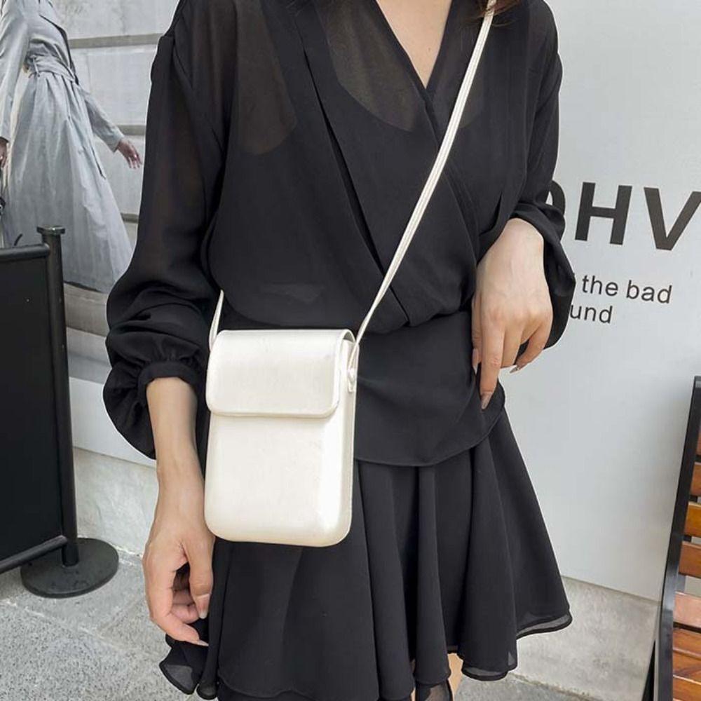 PU Leather Flap Crossbody Bags Simple Solid Phone Wallet Women Handbags Vertical Large Capacity Phone Shoulder Purses