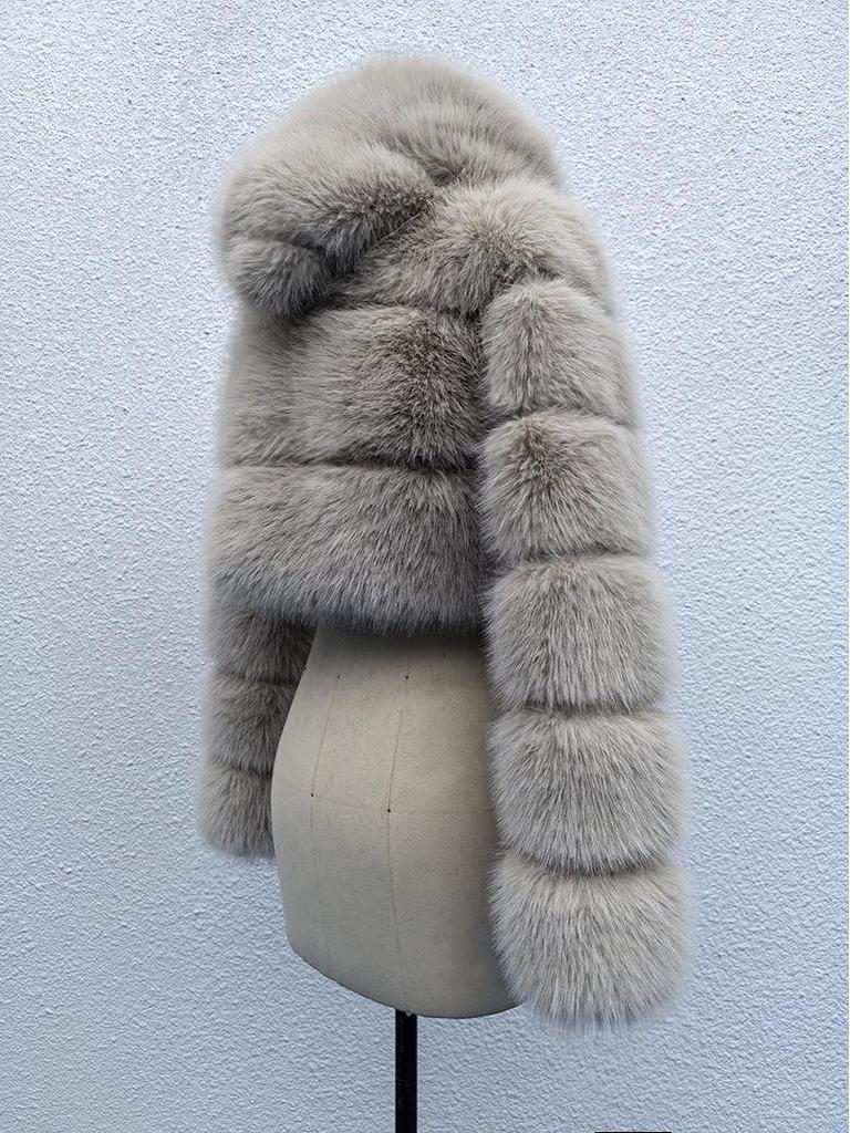 Europäisch-Amerikanischer Kurzer Kapuzenmantel aus Kunstfuchsfell für Herbst/Winter