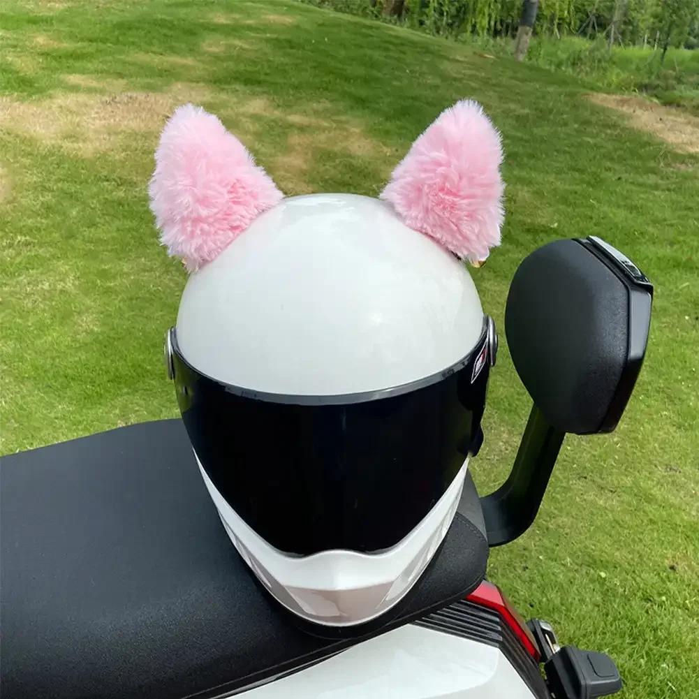2Pcs Motorcycle Helmet Plush Cat Ears Stickers Decoration Motocross Helmet Cosplay Plush Full Face Off Road Helmet Decor