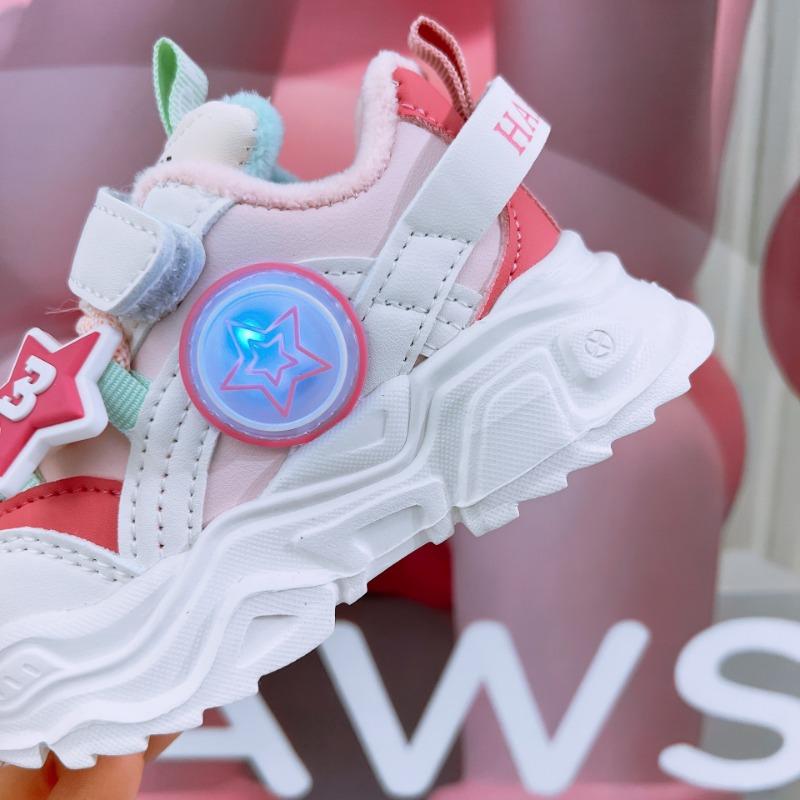 Autumn and Winter New Fashion Children's Shoes Fleece Thermal Casual Shoes Girl Flashing Light Classmate