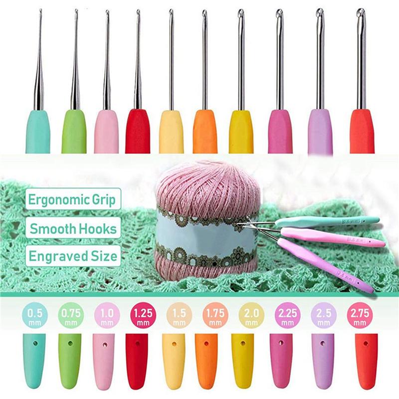 20Pcs Small Size Lace Crochet Hooks (0.5-2.75Mm), Ergonomic Crochet Hooks Set With Soft Grip Handle For Thread
