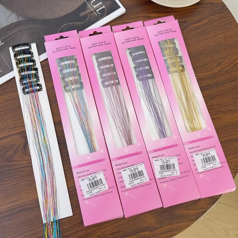 12pcs Colorful Shiny Synthetic Sparkling Tinsel Hair Extensions for Women Braiding Tools BB Clip Wig Concert Hair Accessories