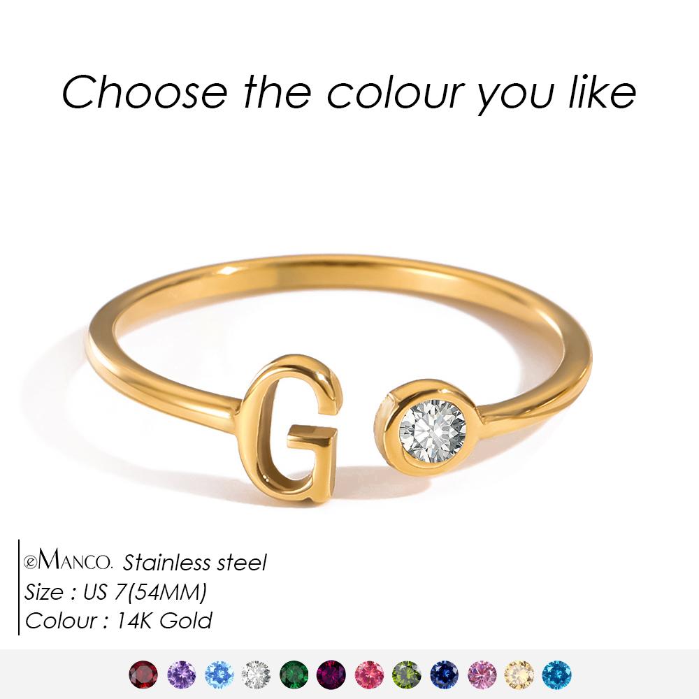 EMANCO Birthstone Initial Custom Ring Open End Ring Stainless Steel Name Custom Jewelry Women's Ring