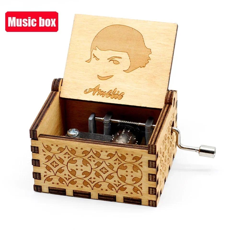 **Hot Antique carved Wooden Hand Crank Jurassic Park Music Box Action Toy Figure Anime Model Christmas Birthday Gift