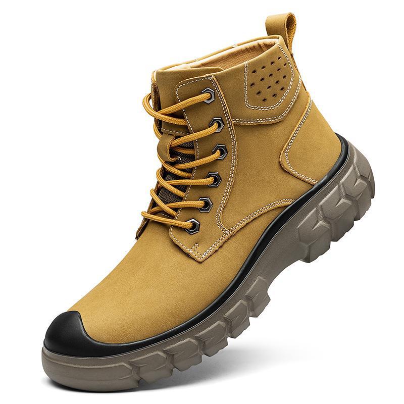 Men s Versatile Genuine Leather Lace-up Martin Boots, High-top Cowhide Work Boots, Plus Velvet Warm Cotton. 39