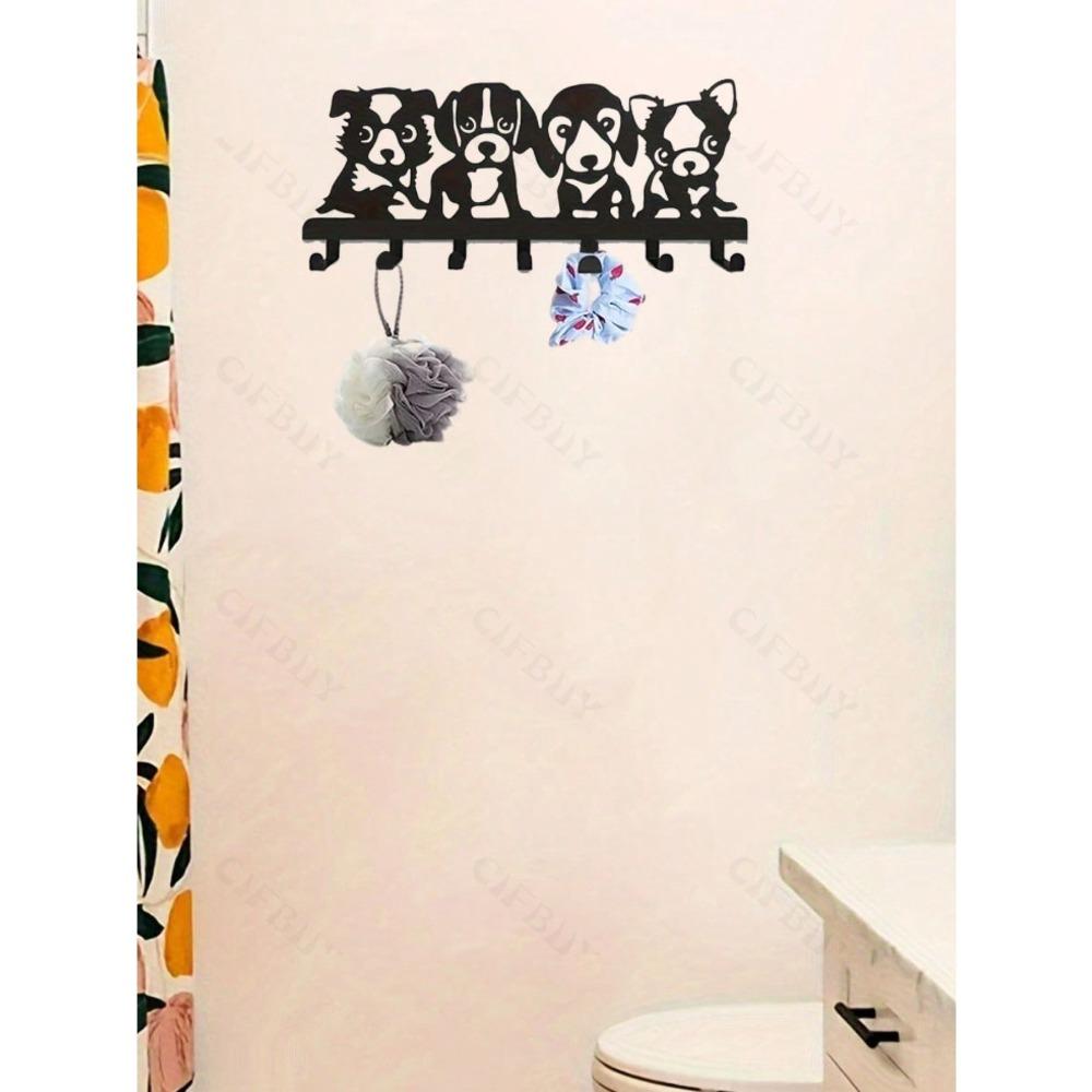 Black Metal Kitchen Towel Hook, Cute Puppy Shaped Wall Decor, Creative Gift for Dog Lovers