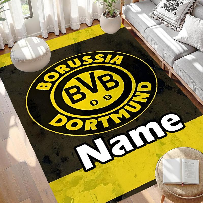 Custom Name Personalized Borussia Dortmund Print Carpet, Versatile Home Decor Rug, for Playroom, Apartment, Balcony, Entryway, Hallway Gift