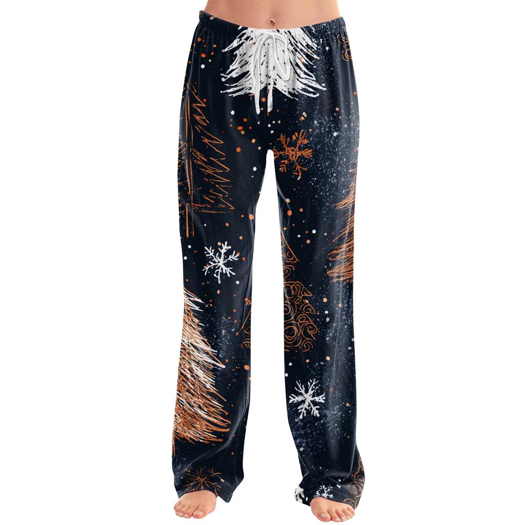 Women's Christmas Print Casual Pants with No Pockets for Holiday Wear