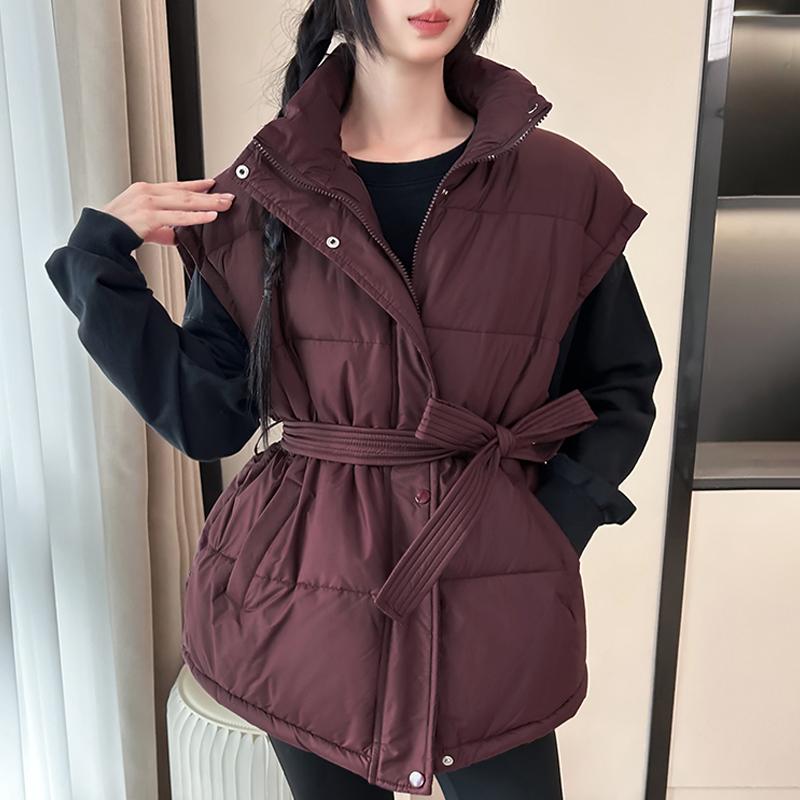 Gilet alla Moda Invernale Caldo Donna Capispalla Con Cintura Piumino Senza Maniche Casual Spesso Giacche da Donna