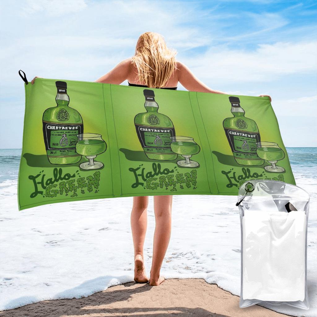 Green Chartreuse Bottle Oil Painting Drink Beach Towel Soft Microfiber Quick Dry Absorbent Quick Towels For Swimming