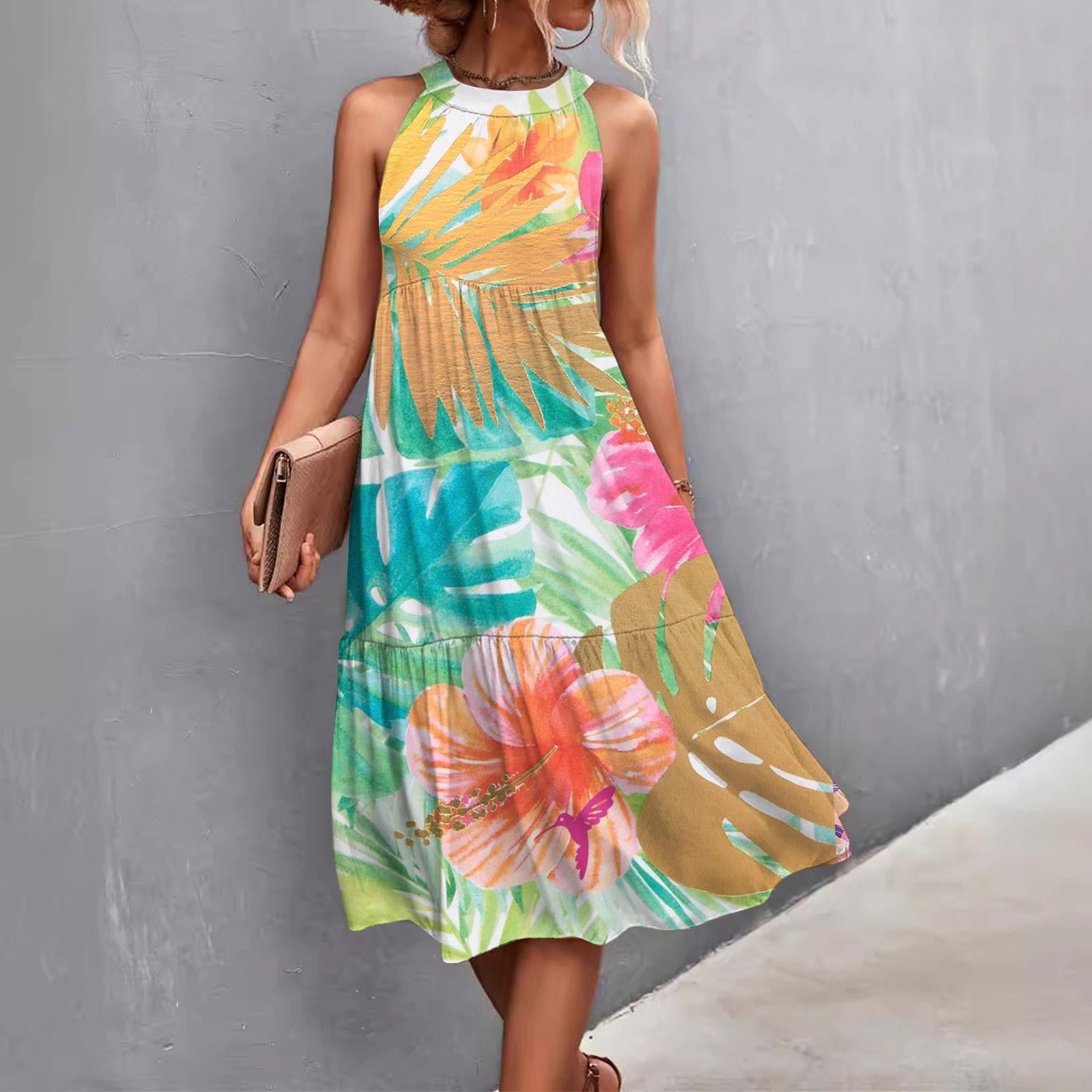 

Женские летние свободные повседневные пляжные платья без рукавов с однотонным принтом и висячим вырезом XL жёлтый