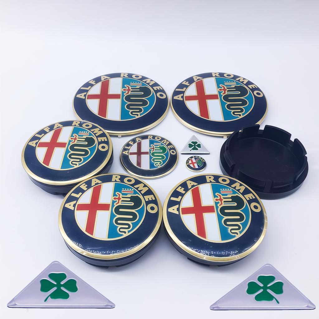 Car Stickers For Alfa Romeo 11pcs Steering Wheel Badge for Alfa Romeo, Car Hood, Front Emblem, Black Caps, GTAM, 74mm, 40mm, 90m