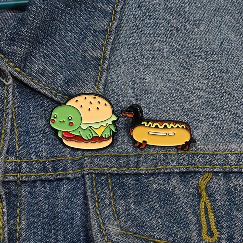 Fun And Elegant Food Themed Brooch Featuring Hamburger And Hot Dog Designs Portable Accessory for Daily Casual Wear