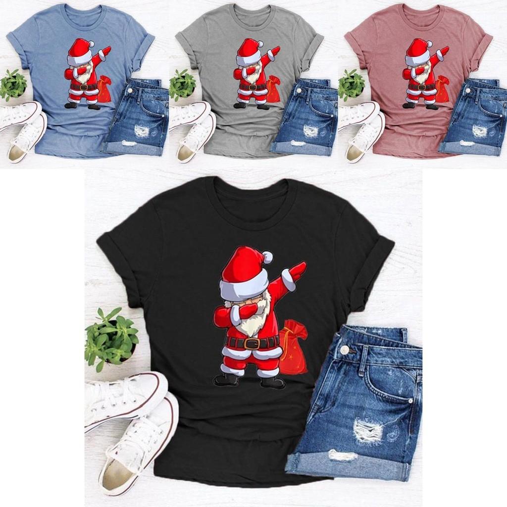 Women Santa Claus Dabbing Print T-shirt Soft Comfortable Christmas Short Sleeve Tee