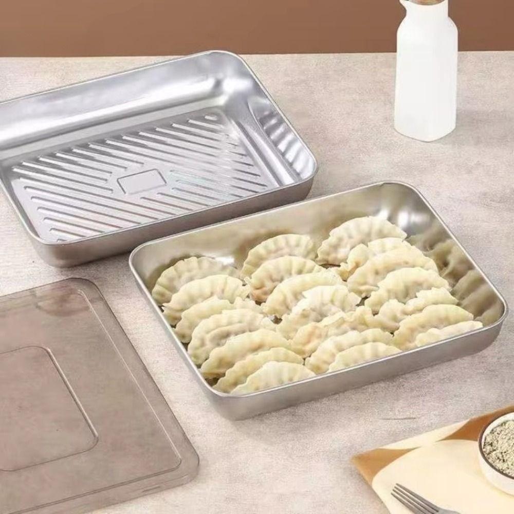 3Pcs Stainless Steel Food Storage Tray with Lid Barbecue Pan Practical Kitchen Serving Plate Picnic