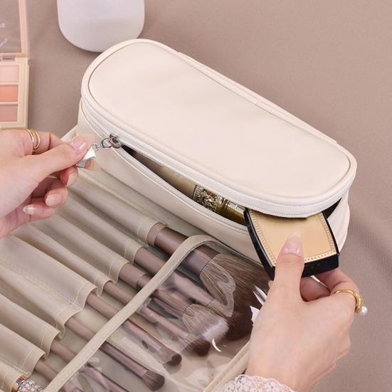 Travel Makeup Brush Bag Roll Up Makeup Brush Organizer 12 Slots Makeup Brush Case with Zipper Pocket for Cosmetic Essentials Makeup Brushes