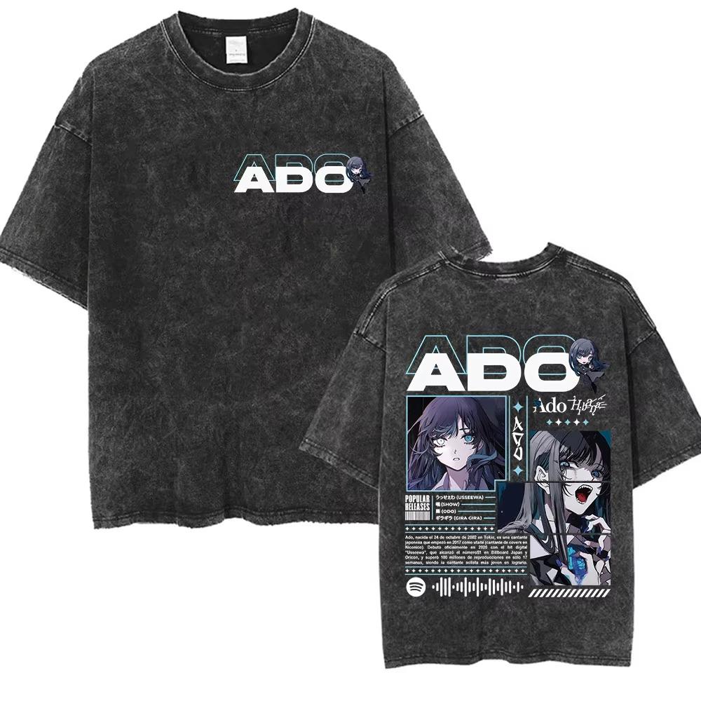 ADO Hibana World Tour Vintage Washed T Shirts Japanese Singer Fashion Oversized Tshirts Casual Aesthetic Short Sleeve Tees