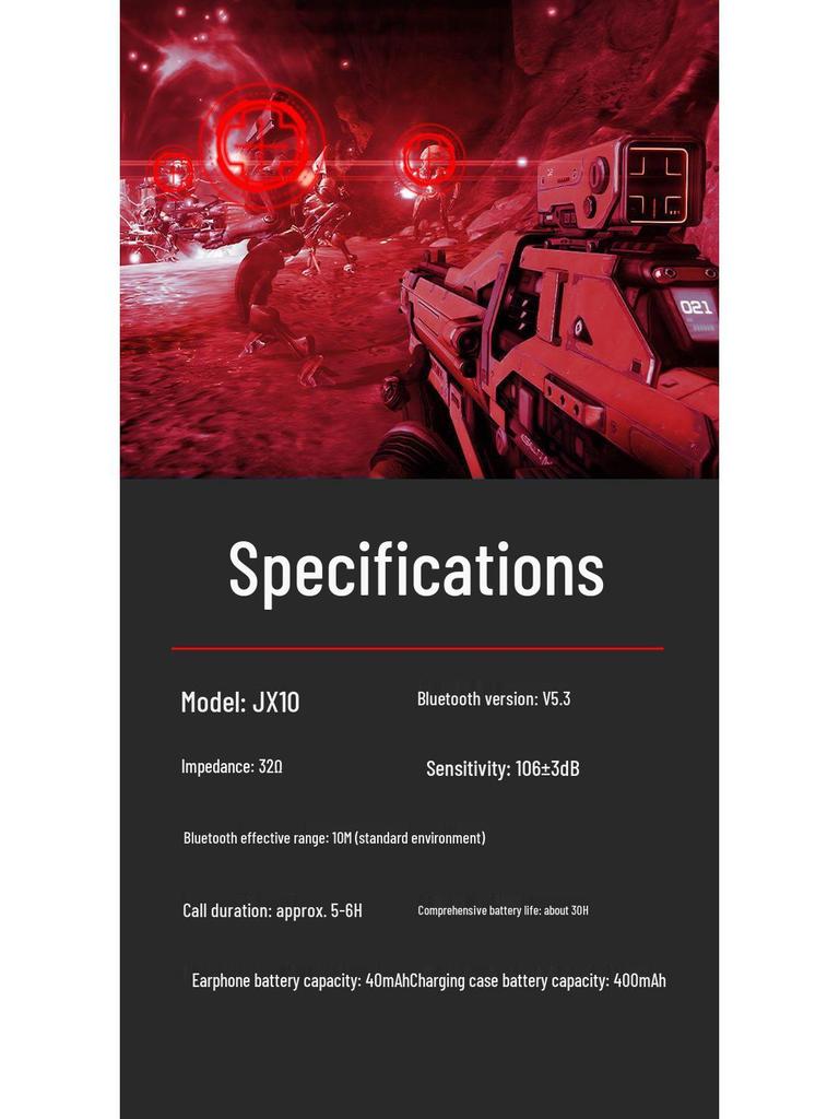 JX10 Esports Low Latency True Wireless Bluetooth Earphones 2025 - Bilateral Stereo In-Ear for Mobile Phones