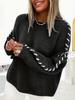 Women's Loose Casual Solid Color Round Neck Pullover with Drawstring Design – Slimming Long Sleeve Knit Sweater