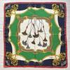 Used CELINE Scarf Silk Tassel Navy Green Red Large Vintage