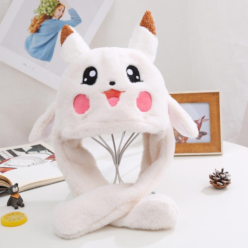 Pikachu Plush Hat, Leather Rabbit Hat, Hat With Moving Ears, Cute Moving Earcap, Outdoor Thermal Cover. One size fits all белый
