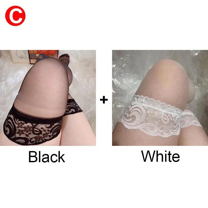 New Plus Size Women Thigh High Stockings Ultra Thin Black Skin Lace Trim Sexy Long Stockings Silk Soft Breathable Socks 40-100Kg