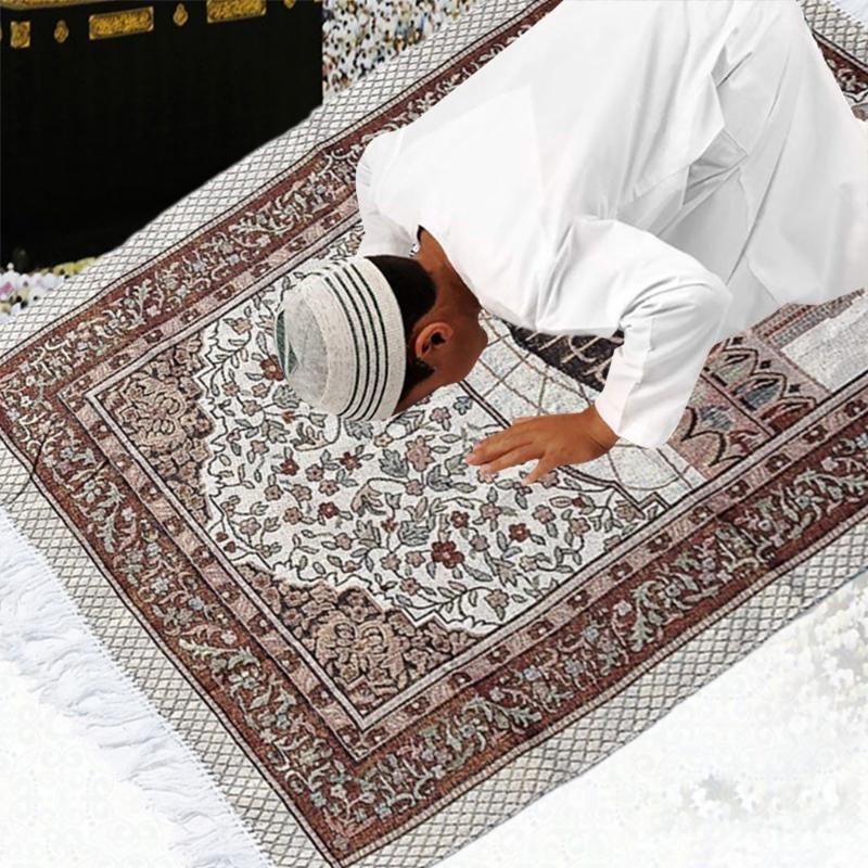 Muslimischer Gebetsteppich mit Quasten, tragbar, mit Blumenmuster, islamischer Teppich, Decke, Heimdekoration, 105 x 65 cm