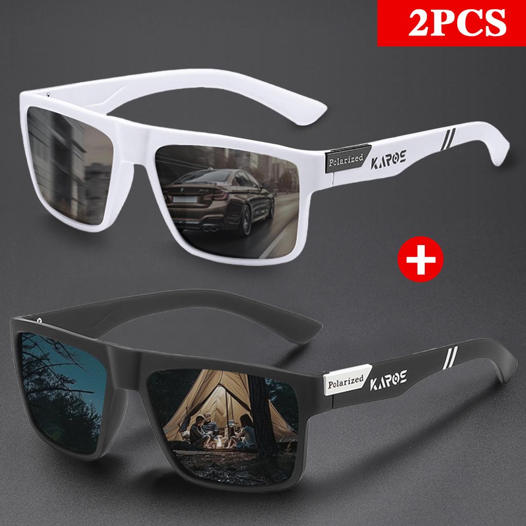 KAROS 2PCS Retro Square Sports Sun Glasses Lightweight UV400 for Fishing and Driving Unisex Vintage Outdoor Eyewear