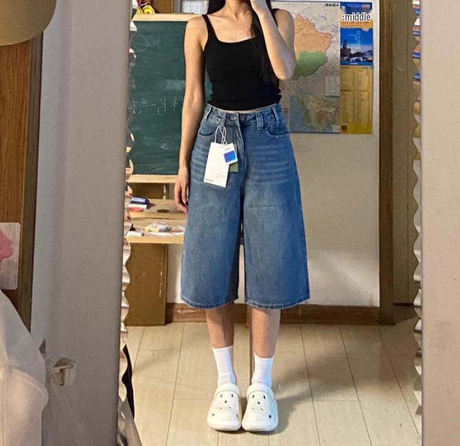 Women's New Tang Wide-Leg Seven-Point Jeans - Summer 2026 Relaxed Straight-Leg Style