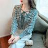 Women Blouses Shirts 2025 Spring Long Sleeve Women Blouse Shirt O-Neck Plaid Chiffon Blouse Shirt Women Tops J585