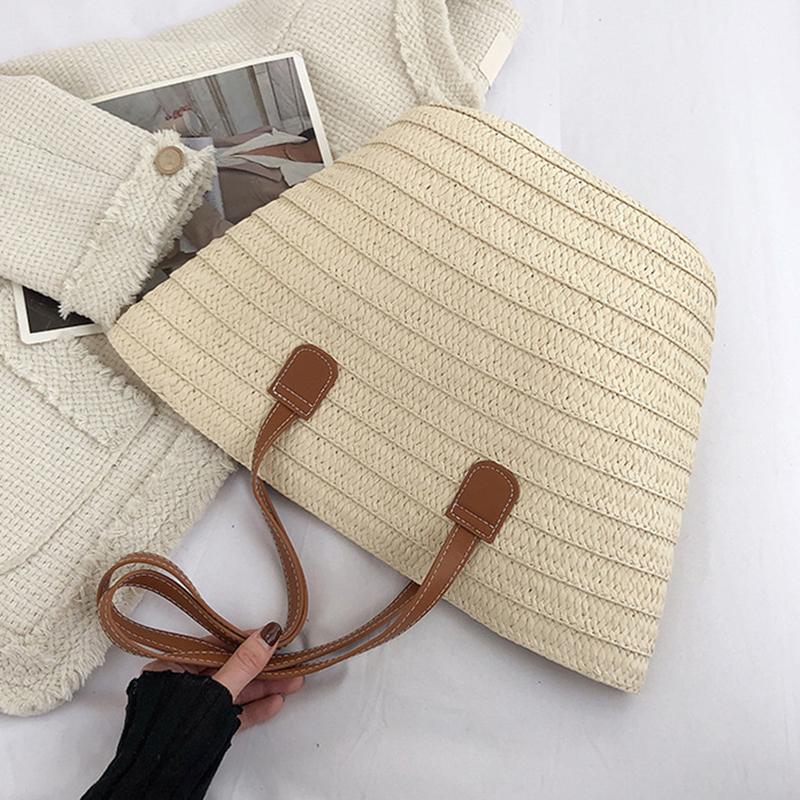 Summer Large Capacity Straw Bag For Women Knitted Straw Bag Bohemia Top-handle Bag Travel Totes