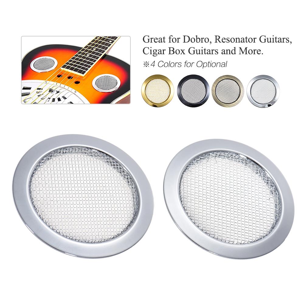 2pcs Silver Screened Sound Hole Inserts for Dobro Resonator Guitar Cigar Box Guitars