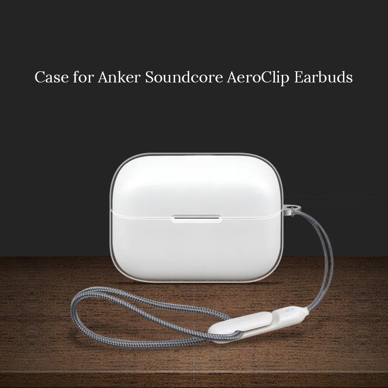 Crystal Clear Case for Anker Soundcore AeroClip Wireless Earbuds Shockproof Soft TPU Slim Protective Cover with Lanyard