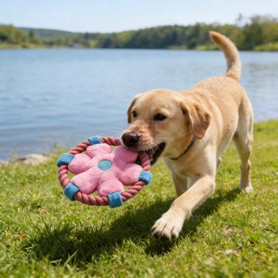 Plush Dog Flying Disc Stuffed Disc Dog Chew Toy Rope Circle Interactive Tug-of-War Toy for Small Medium Dogs Training Toss And Fetch