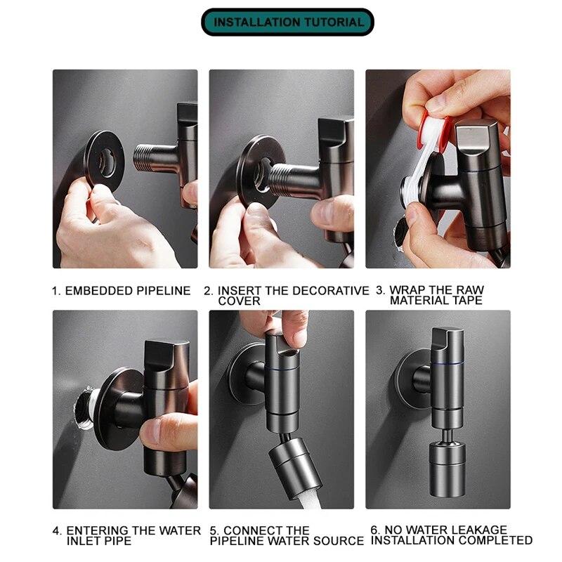 Messing Wandmontage Einzelloch 360 ° drehbar Waschbecken Wasserhahn Balkon Wasserhahn Mopp Pool Wasserhahn Mini Waschbecken Bibcock