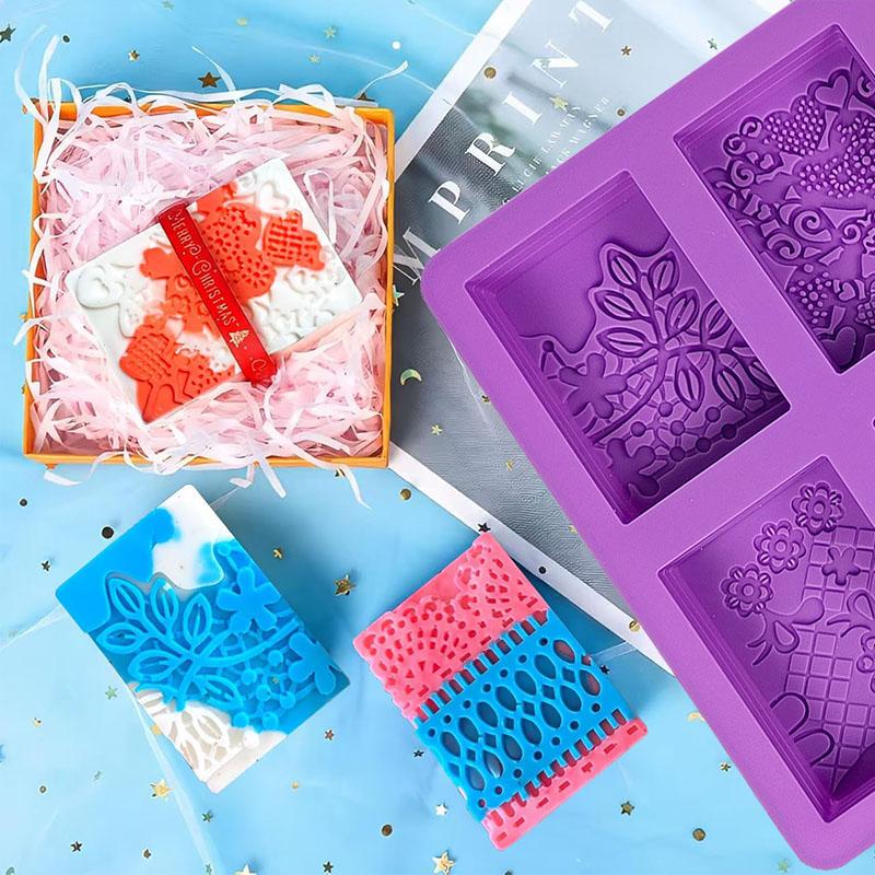 Lace Pattern Soap Silicone Mold Rectangle Mixed Flower Lotion Bar Making Supplies Handmade Embossed Cake Mooncake Accessories