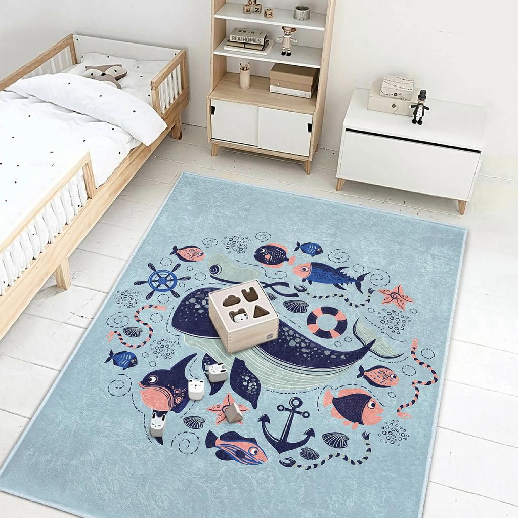 Orca Interactive Play Rug Whale Creative Learning Carpet Beluga Rug Ocean Giant Fish Playroom Mat Anti Slip Mat for Kid Playroom