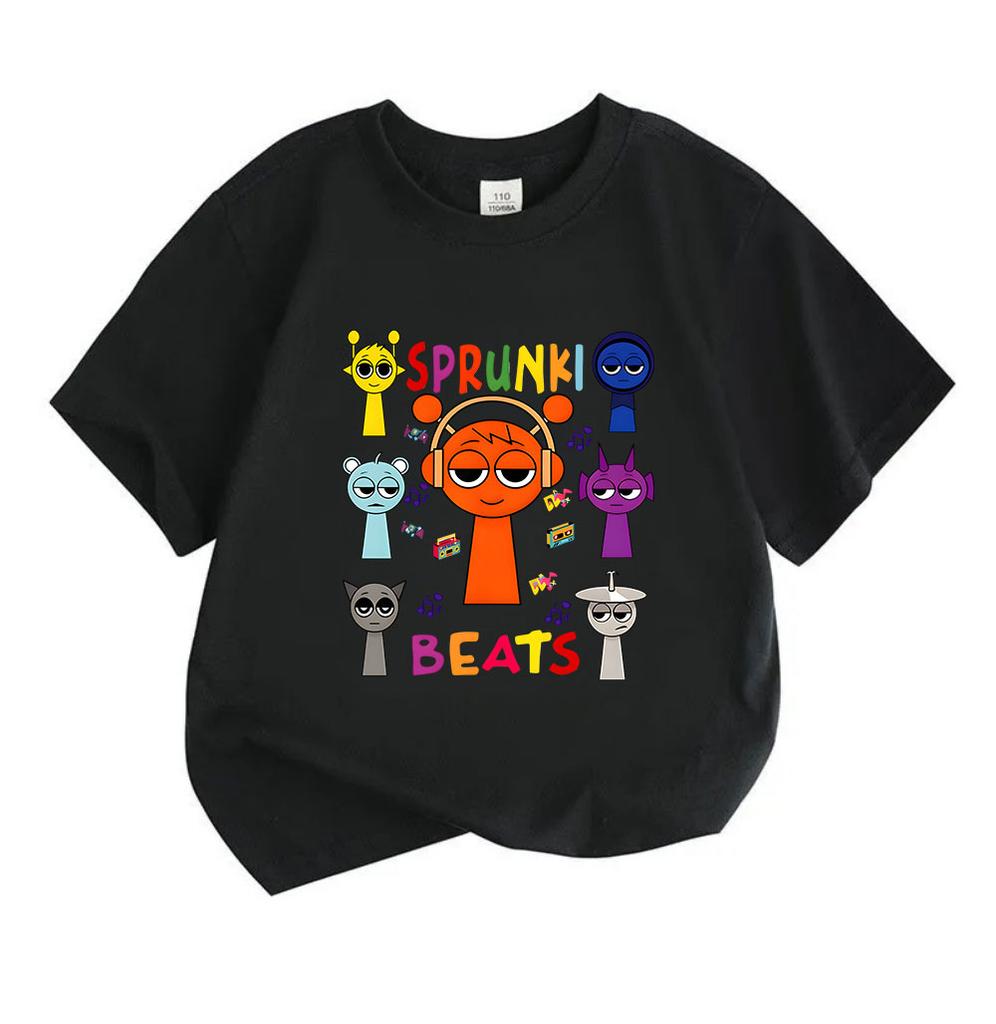 Kids Boys Girls 100% Cotton Crew Neck Short Sleeve T-Shirt, Funny Music Cartoon Sprunki Beats Character Print Casual Soft Tee Tops for Daily Play Wear