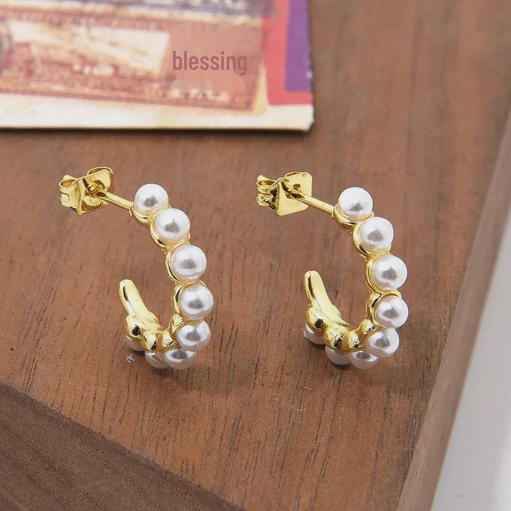 

Простые позолоченные серьги из медного жемчуга с цирконием для женщин