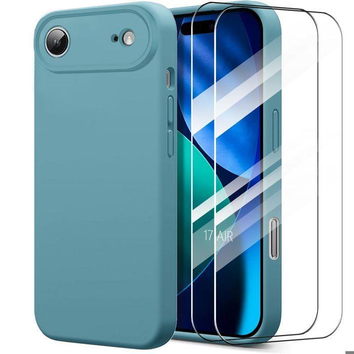 Coque de Protection - BOOLING - pour iPhone Air - Silicone Liquide Slim Vert Bleu - 2 Verres Trempés